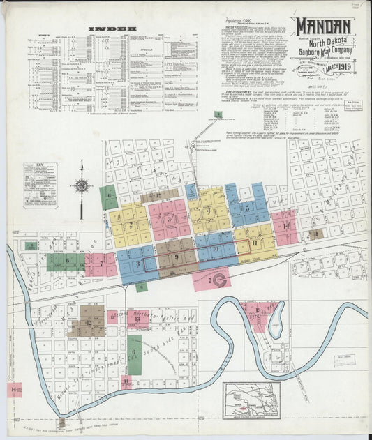 Sanborn Fire Insurance Map from Mandan, Morton County, North Dakota (1919), Sheet #0001 - Complete Map Set gallery image, historic Sanborn map, vintage wall art, North Dakota North Dakota
