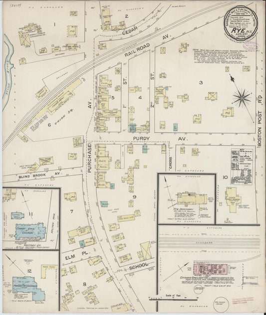 Sanborn Fire Insurance Map from Rye, Westchester County, New York (1887), Sheet #0001 - Historic Sanborn Fire Insurance Map Print, vintage old map wall art, antique decor, genealogy gift, New York New York map