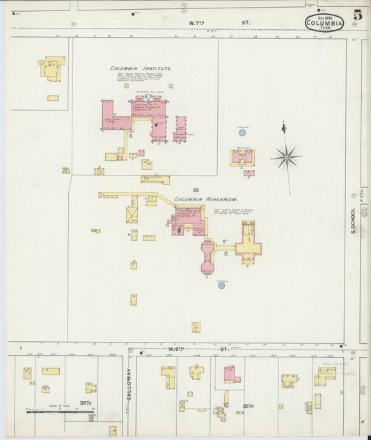 Sanborn Fire Insurance Map from Columbia, Maury County, Tennessee (1895), Sheet #0005 - Historic Sanborn Fire Insurance Map Print, vintage old map wall art, antique decor, genealogy gift, Tennessee Tennessee map