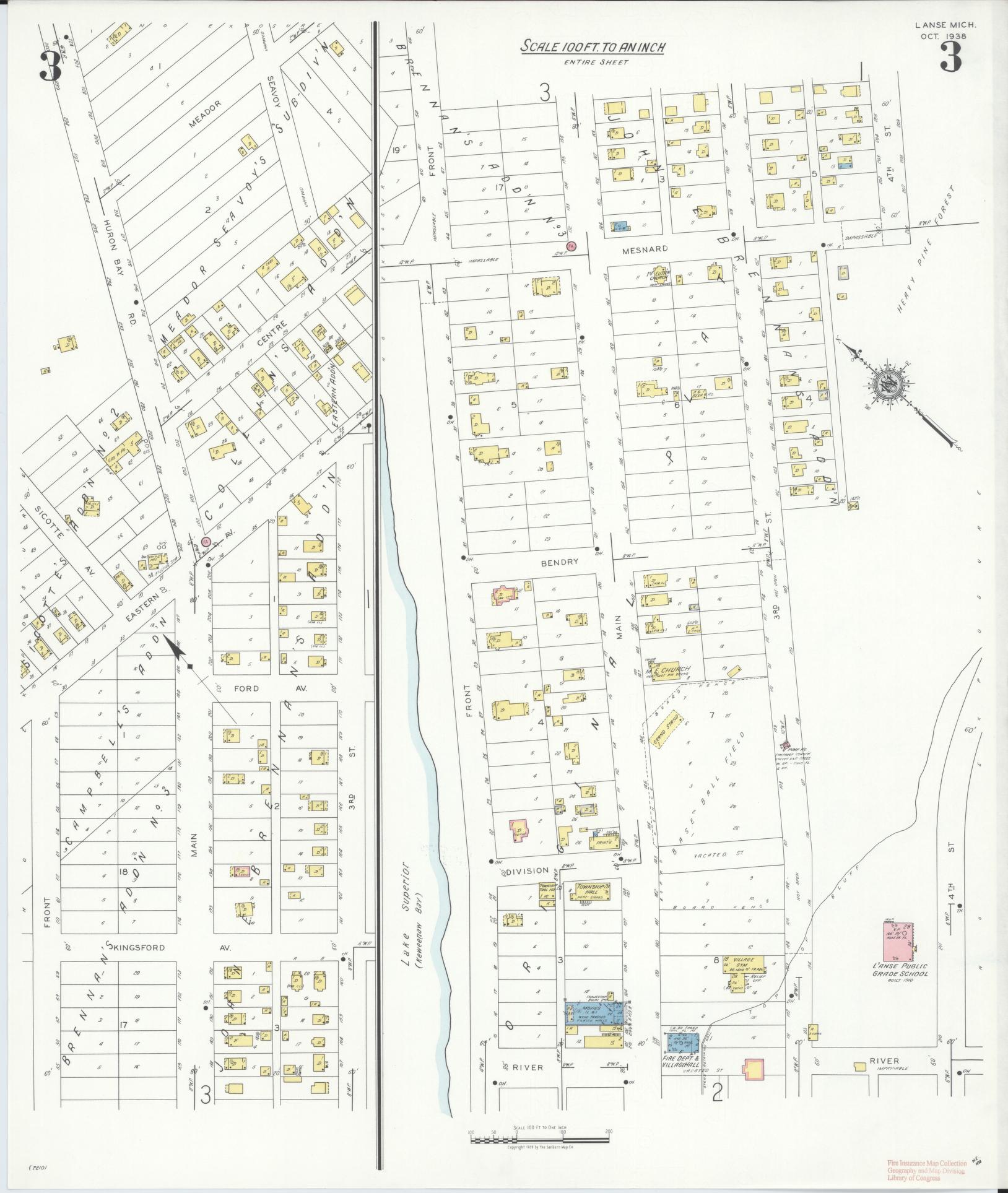 Sanborn Fire Insurance Map from L'Anse, Baraga County, Michigan (1938), Sheet #0003 - Complete Map Set gallery image, historic Sanborn map, vintage wall art, Michigan Michigan