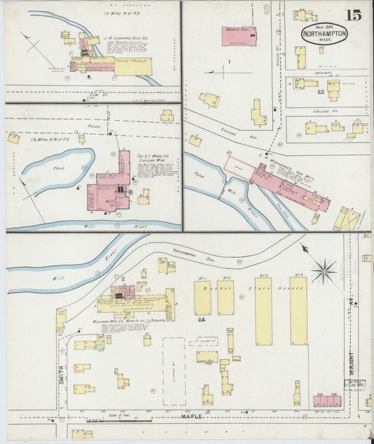 Sanborn Fire Insurance Map from Northampton, Hampshire County, Massachusetts (1895), Sheet #0015 - Historic Sanborn Fire Insurance Map Print, vintage old map wall art, antique decor, genealogy gift, Massachusetts Massachusetts map