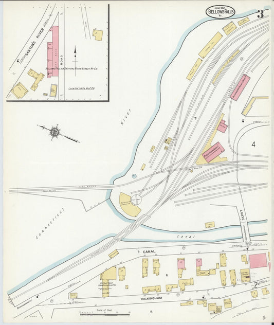 Sanborn Fire Insurance Map from Bellows Falls, Windham County, Vermont (1912), Sheet #0003 - Historic Sanborn Fire Insurance Map Print, vintage old map wall art, antique decor, genealogy gift, Vermont Vermont map
