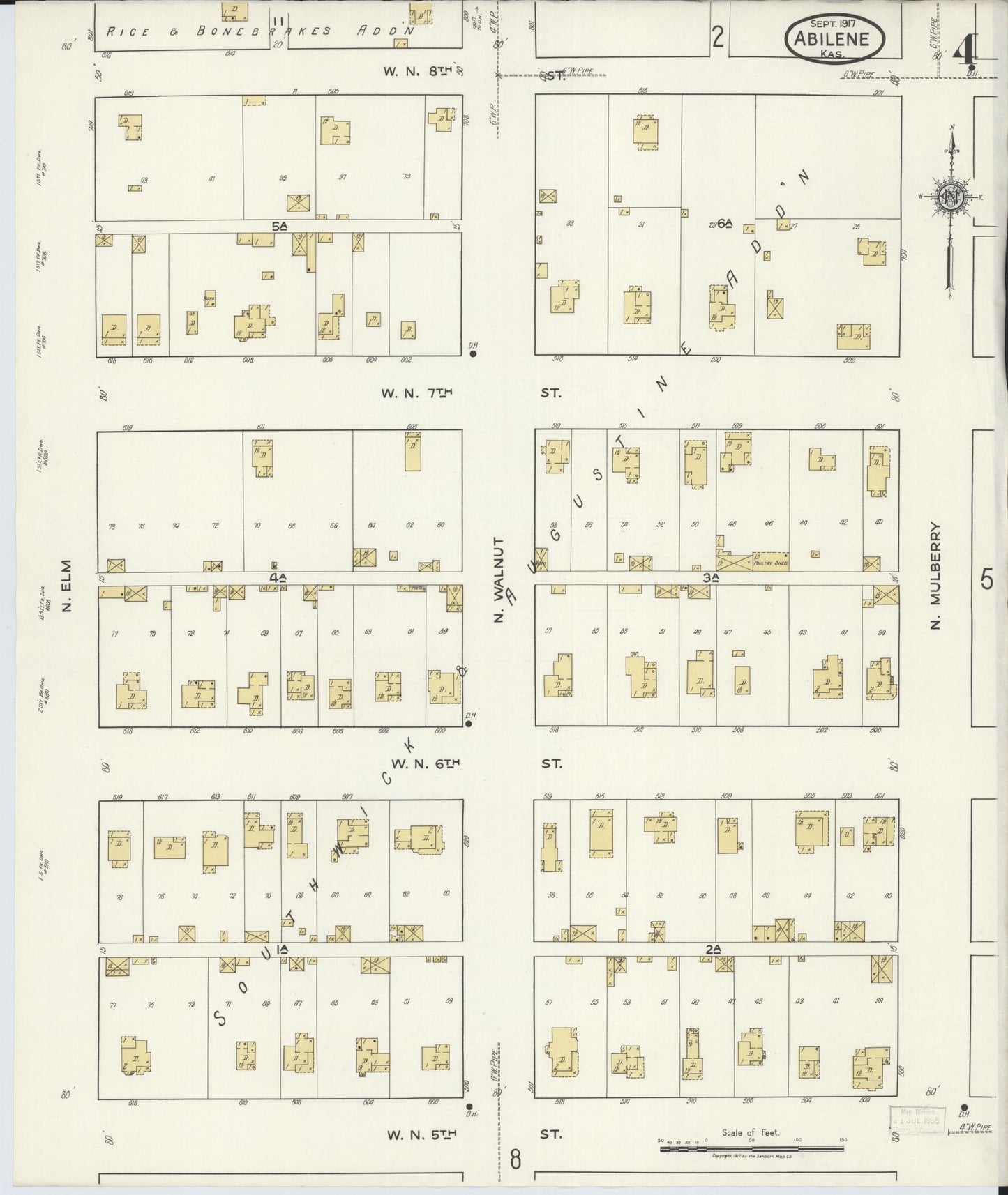 Sanborn Fire Insurance Map from Abilene, Dickinson County, Kansas (1917), Sheet #0004 - Complete Map Set gallery image, historic Sanborn map, vintage wall art, Kansas Kansas
