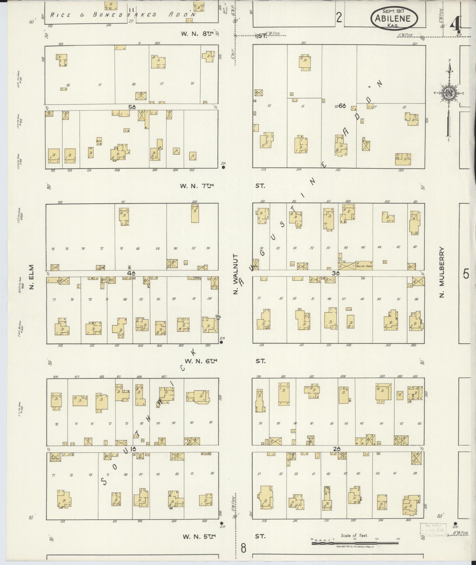 Sanborn Fire Insurance Map from Abilene, Dickinson County, Kansas (1917), Sheet #0004 - Complete Map Set gallery image, historic Sanborn map, vintage wall art, Kansas Kansas