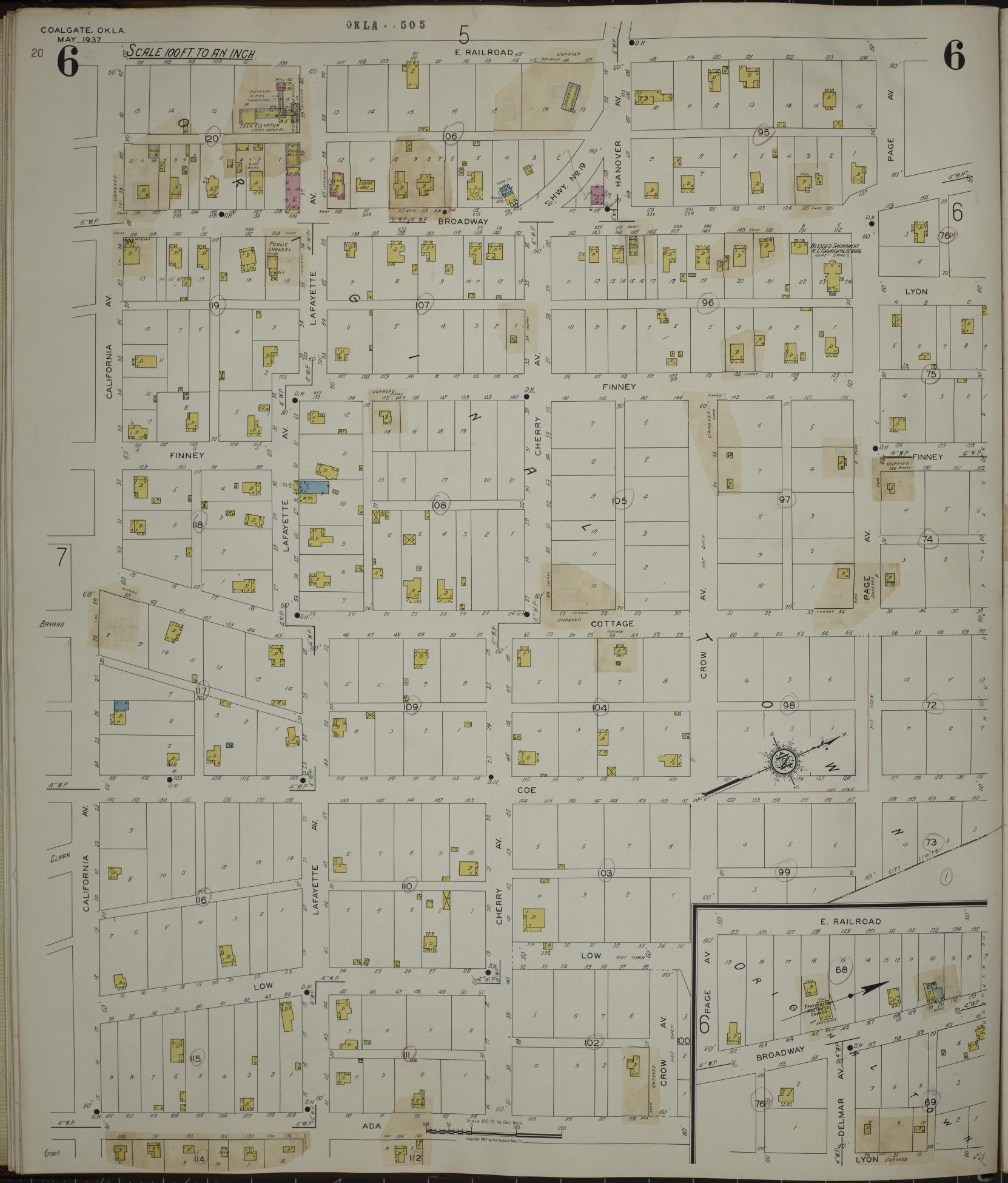 Sanborn Fire Insurance Map from Coalgate, Coal County, Oklahoma (1944), Sheet #0006 - Complete Map Set gallery image, historic Sanborn map, vintage wall art, Oklahoma Oklahoma