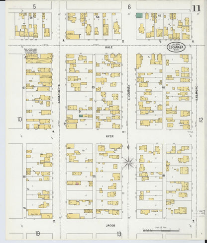 Sanborn Fire Insurance Map from Escanaba, Delta County, Michigan (1899), Sheet #0011 - Complete Map Set gallery image, historic Sanborn map, vintage wall art, Michigan Michigan