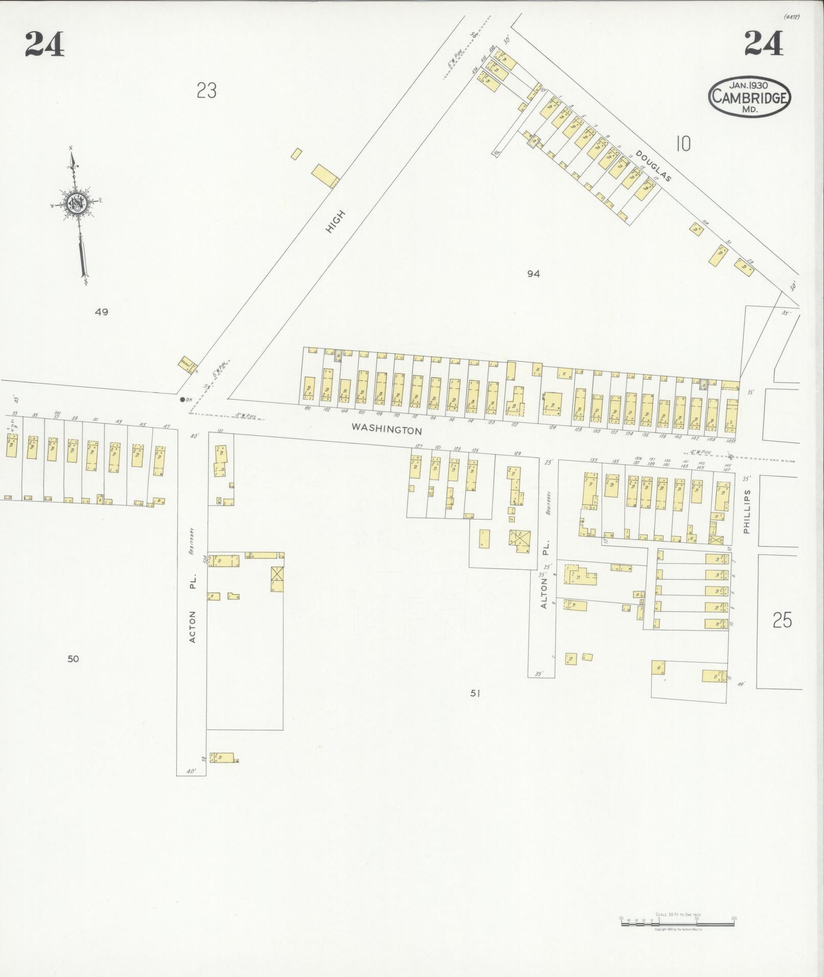 Dorchester, Maryland - 1930 - Sanborn Fire Insurance Map, Sheet #0024 - Historic Sanborn Fire Insurance Map Print, Dorchester Maryland 1930 0024 vintage old map wall art