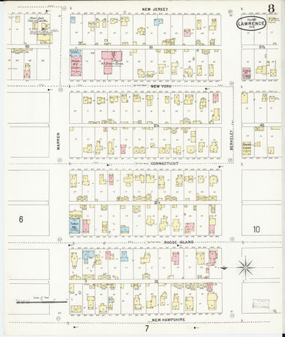Sanborn Fire Insurance Map from Lawrence, Douglas County, Kansas (1897), Sheet #0008 - Complete Map Set gallery image, historic Sanborn map, vintage wall art, Kansas Kansas