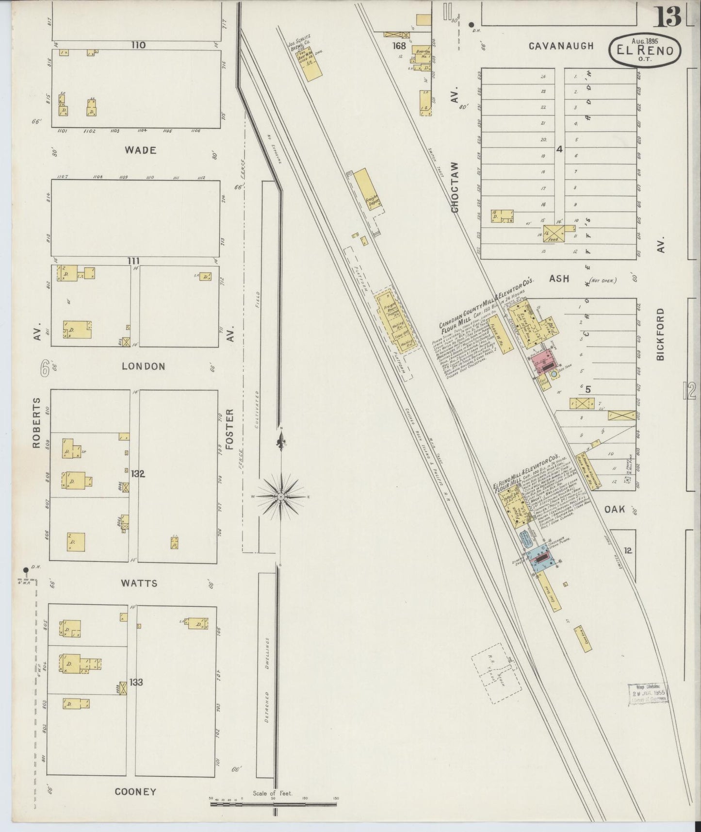 Sanborn Fire Insurance Map from El Reno, Canadian County, Oklahoma (1895), Sheet #0013 - Complete Map Set gallery image, historic Sanborn map, vintage wall art, Oklahoma Oklahoma