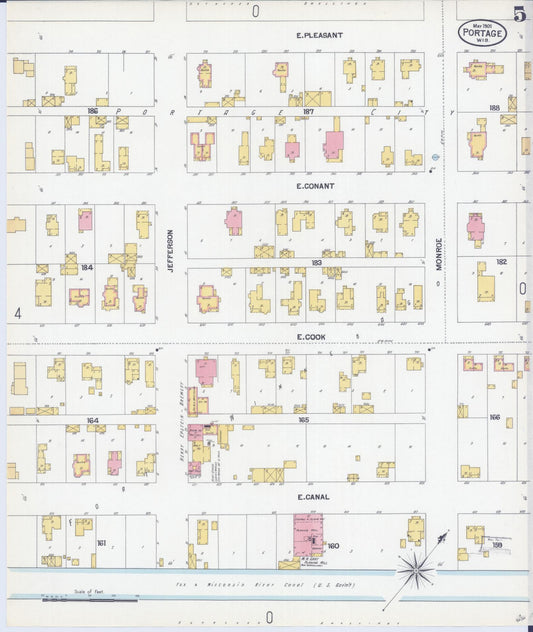 Sanborn Fire Insurance Map from Portage, Columbia County, Wisconsin (1901), Sheet #0005 - Historic Sanborn Fire Insurance Map Print, vintage old map wall art, antique decor, genealogy gift, Wisconsin Wisconsin map