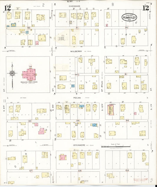 Sanborn Fire Insurance Map from Humboldt, Allen County, Kansas (1936), Sheet #0012 - Historic Sanborn Fire Insurance Map Print, vintage old map wall art, antique decor, genealogy gift, Kansas Kansas map