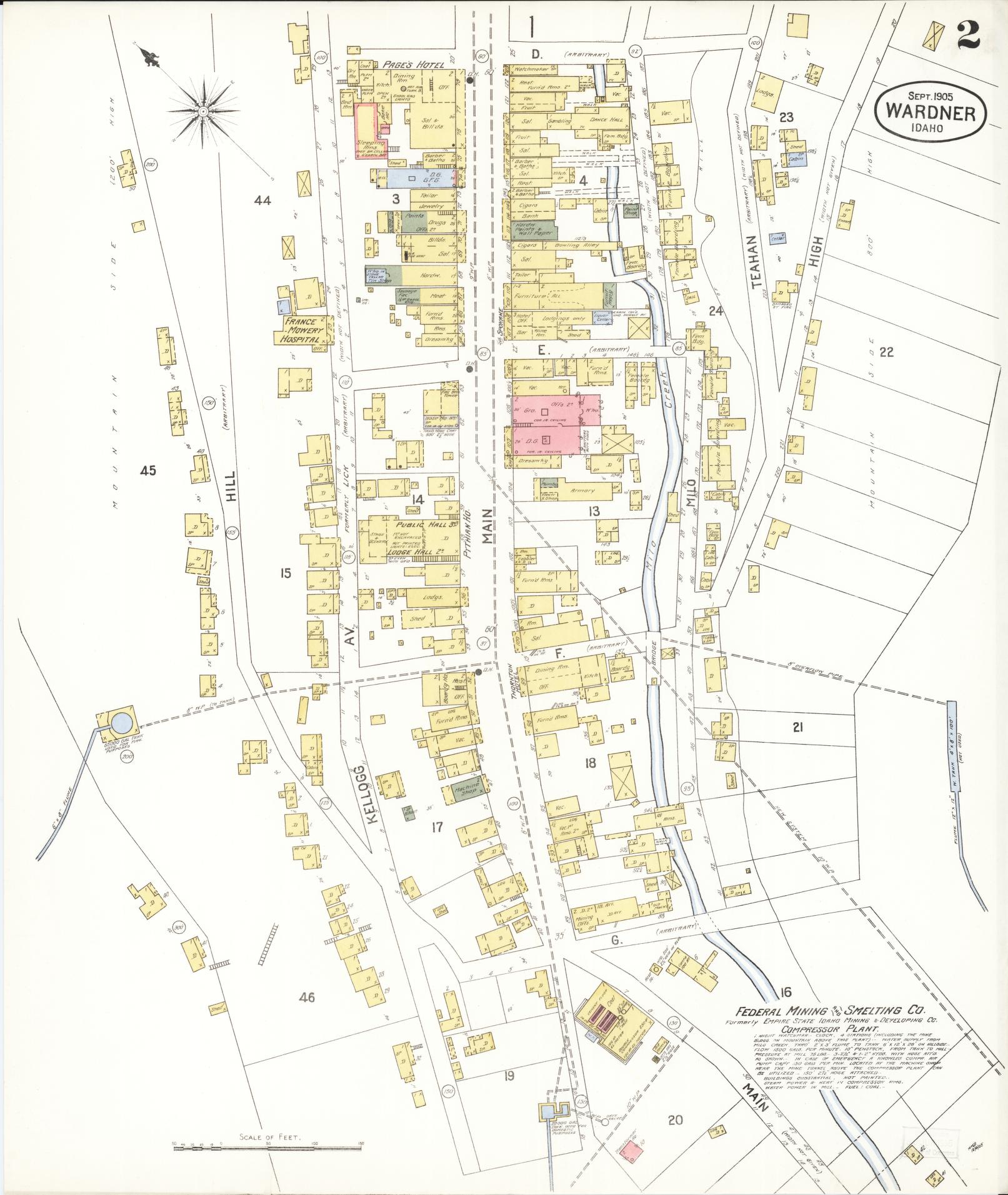 Sanborn Fire Insurance Map from Wardner, Shoshone County, Idaho (1905), Sheet #0002 - Complete Map Set gallery image, historic Sanborn map, vintage wall art, Idaho Idaho