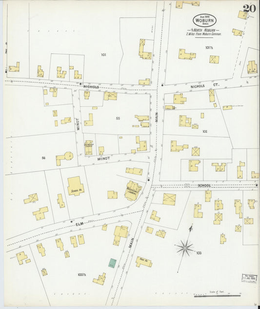 Sanborn Fire Insurance Map from Woburn, Middlesex County, Massachusetts (1899), Sheet #0020 - Historic Sanborn Fire Insurance Map Print, vintage old map wall art, antique decor, genealogy gift, Massachusetts Massachusetts map
