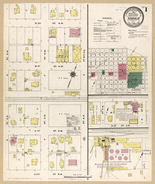 Sanborn Fire Insurance Map from Vandalia, Audrain County, Missouri (1909), Sheet #0001 - Historic Sanborn Fire Insurance Map Print, vintage old map wall art, antique decor, genealogy gift, Missouri Missouri map