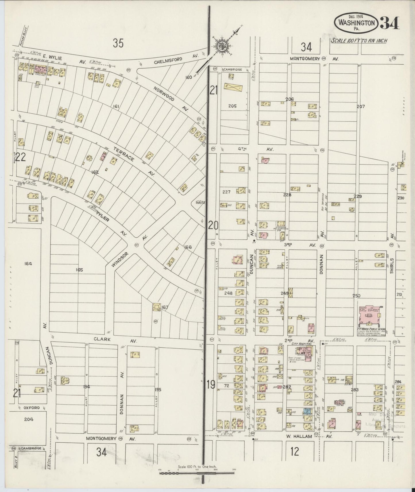 Sanborn Fire Insurance Map from Washington, Washington County, Pennsylvania (1914), Sheet #0034 - Historic Sanborn Fire Insurance Map Print, vintage old map wall art, antique decor, genealogy gift, Pennsylvania Pennsylvania map