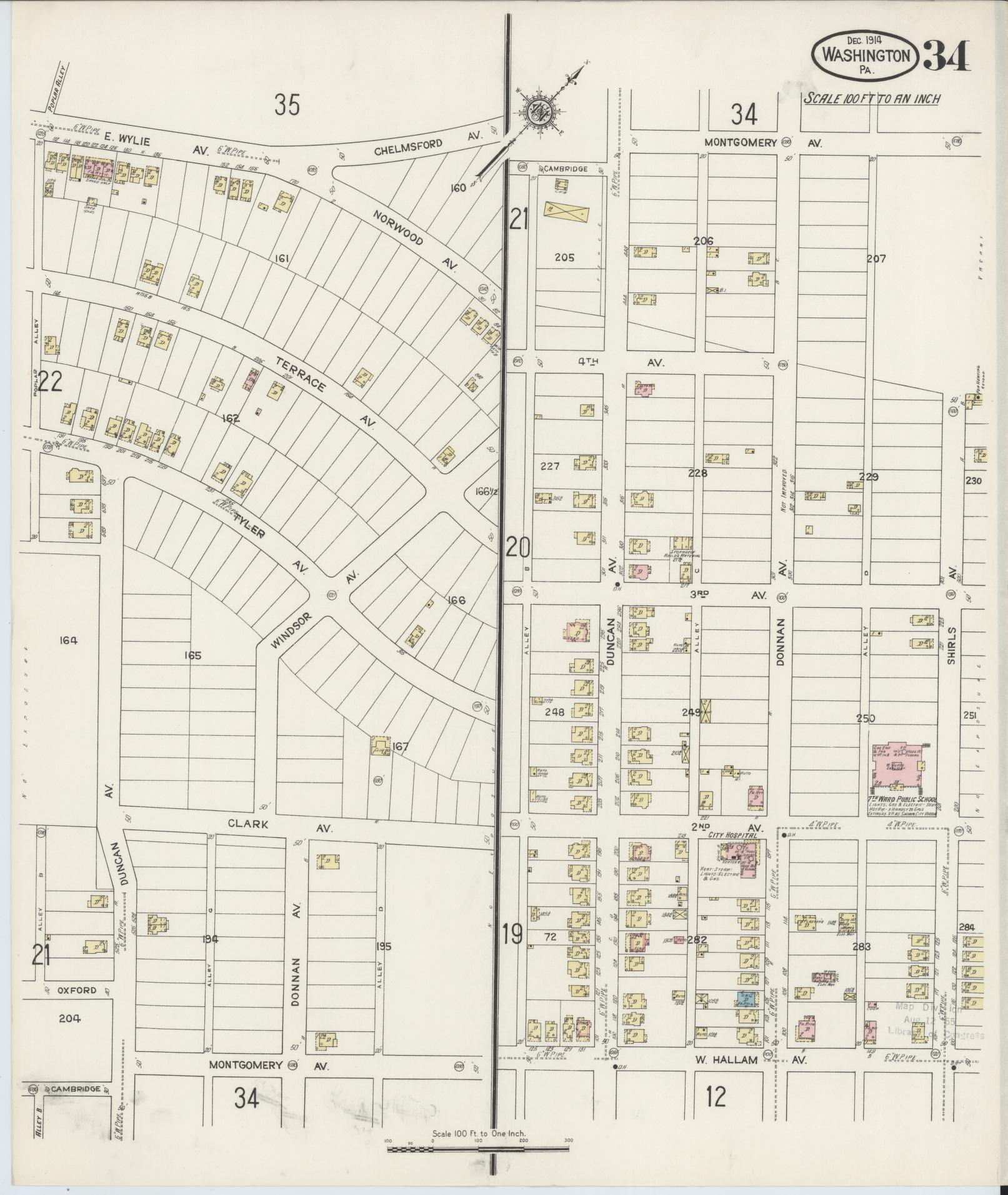 Sanborn Fire Insurance Map from Washington, Washington County, Pennsylvania (1914), Sheet #0034 - Historic Sanborn Fire Insurance Map Print, vintage old map wall art, antique decor, genealogy gift, Pennsylvania Pennsylvania map