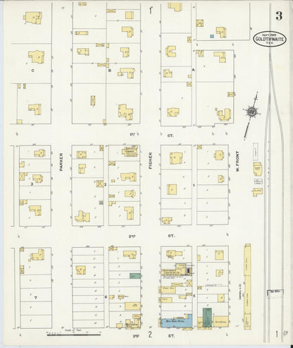 Sanborn Fire Insurance Map from Goldthwaite, Mills County, Texas (1909), Sheet #0003 - Historic Sanborn Fire Insurance Map Print, vintage old map wall art, antique decor, genealogy gift, Texas Texas map