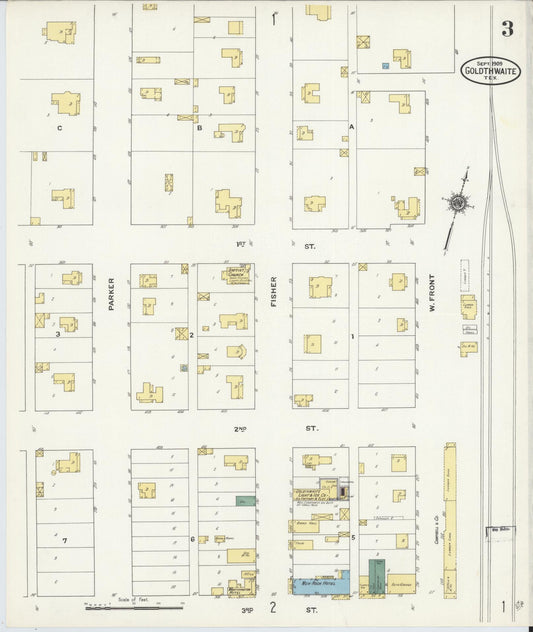 Sanborn Fire Insurance Map from Goldthwaite, Mills County, Texas (1909), Sheet #0003 - Historic Sanborn Fire Insurance Map Print, vintage old map wall art, antique decor, genealogy gift, Texas Texas map