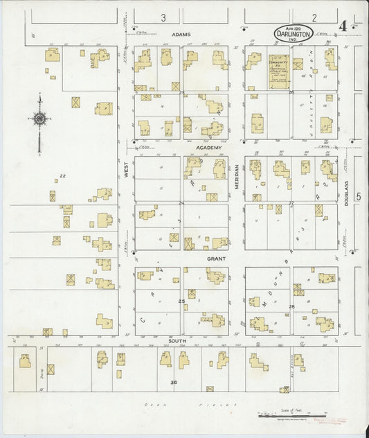 Sanborn Fire Insurance Map from Darlington, Montgomery County, Indiana (1919), Sheet #0004 - Historic Sanborn Fire Insurance Map Print, vintage old map wall art, antique decor, genealogy gift, Indiana Indiana map