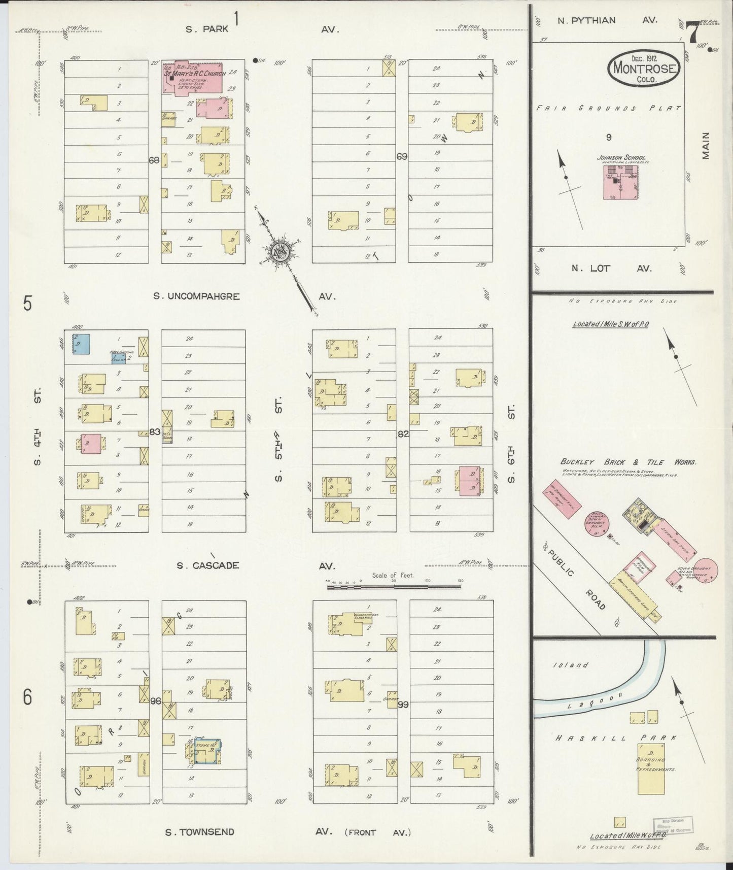 Sanborn Fire Insurance Map from Montrose, Montrose County, Colorado (1912), Sheet #0007 - Complete Map Set gallery image, historic Sanborn map, vintage wall art, Colorado Colorado