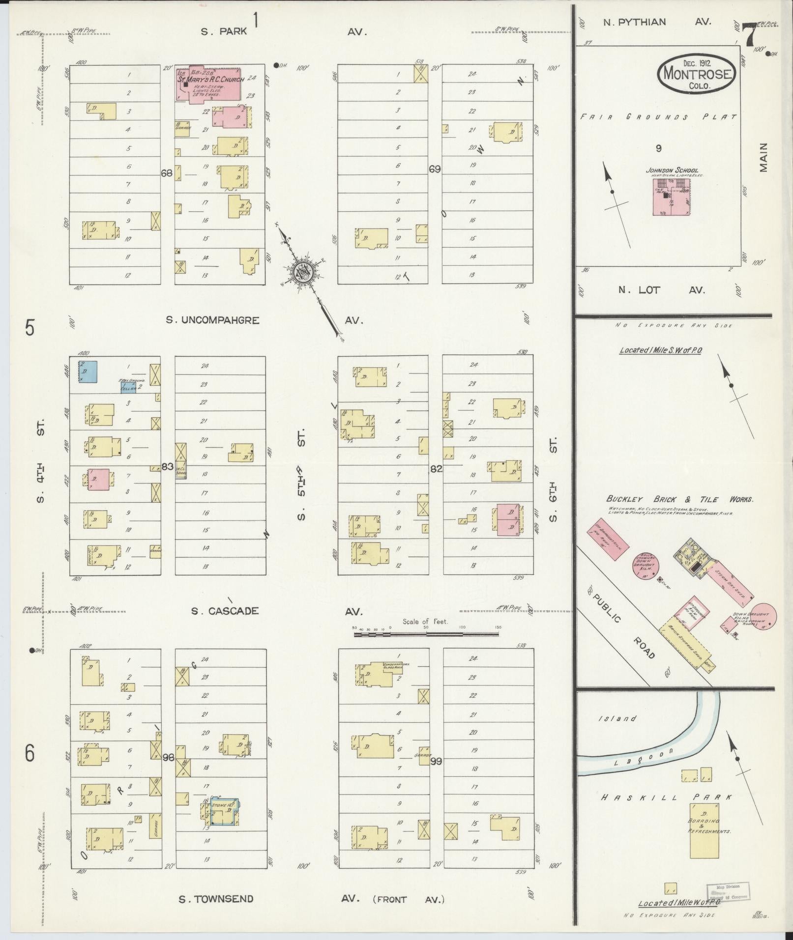 Sanborn Fire Insurance Map from Montrose, Montrose County, Colorado (1912), Sheet #0007 - Complete Map Set gallery image, historic Sanborn map, vintage wall art, Colorado Colorado