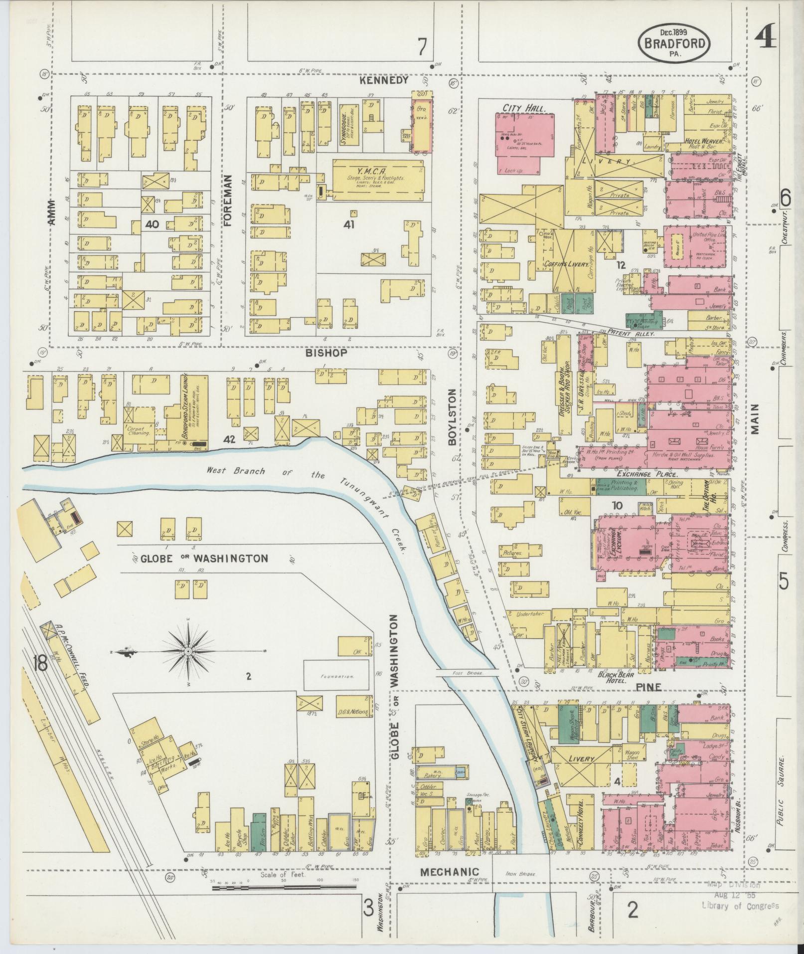 Sanborn Fire Insurance Map from Bradford, McKean County, Pennsylvania (1899), Sheet #0004 - Historic Sanborn Fire Insurance Map Print, vintage old map wall art, antique decor, genealogy gift, Pennsylvania Pennsylvania map