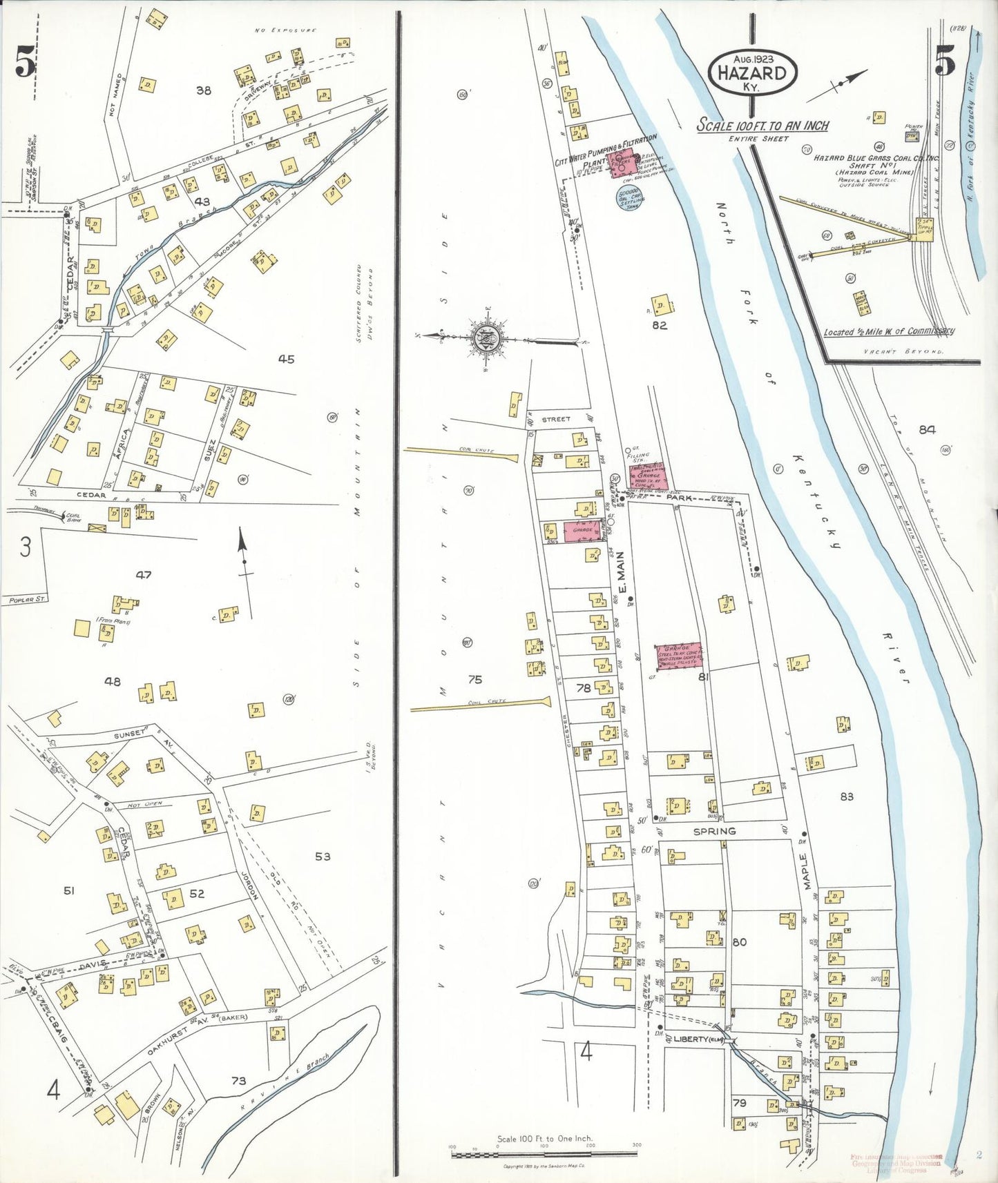 Sanborn Fire Insurance Map from Hazard, Perry County, Kentucky (1923), Sheet #0005 - Complete Map Set gallery image, historic Sanborn map, vintage wall art, Kentucky Kentucky