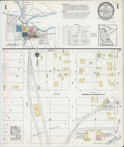 Sanborn Fire Insurance Map from Waterville, Le Sueur County, Minnesota (1924), Sheet #0001 - Historic Sanborn Fire Insurance Map Print, vintage old map wall art, antique decor, genealogy gift, Minnesota Minnesota map
