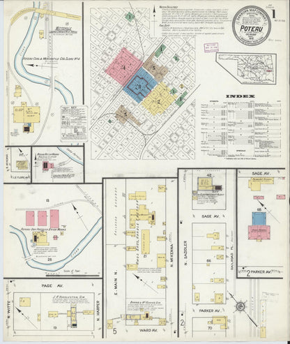 Sanborn Fire Insurance Map from Poteau, Le Flore County, Oklahoma (1916), Sheet #0001 - Complete Map Set gallery image, historic Sanborn map, vintage wall art, Oklahoma Oklahoma