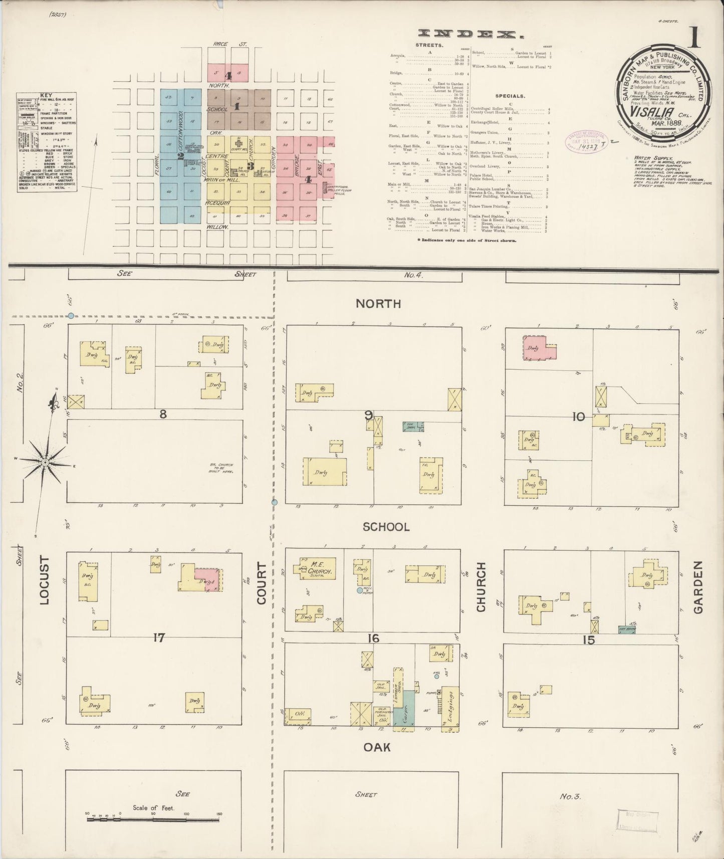 Sanborn Fire Insurance Map from Visalia, Tulare County, California (1888), Sheet #0001 - Complete Map Set gallery image, historic Sanborn map, vintage wall art, California California