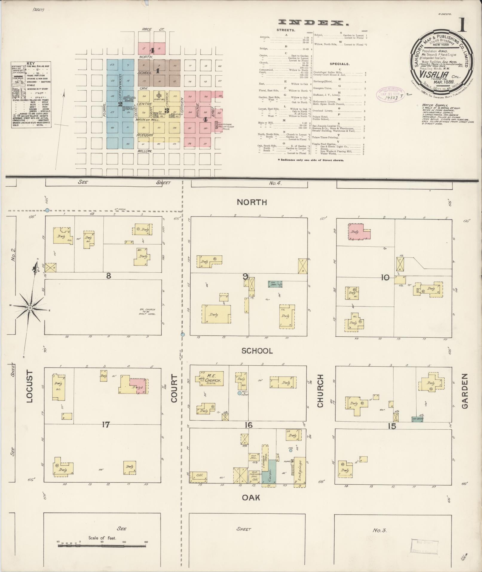 Sanborn Fire Insurance Map from Visalia, Tulare County, California (1888), Sheet #0001 - Complete Map Set gallery image, historic Sanborn map, vintage wall art, California California
