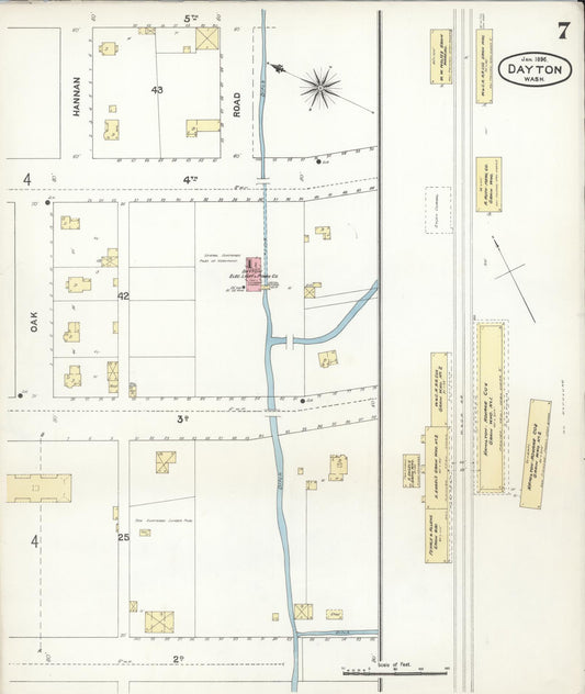 Sanborn Fire Insurance Map from Dayton, Columbia County, Washington (1896), Sheet #0007 - Historic Sanborn Fire Insurance Map Print, vintage old map wall art, antique decor, genealogy gift, Washington Washington map