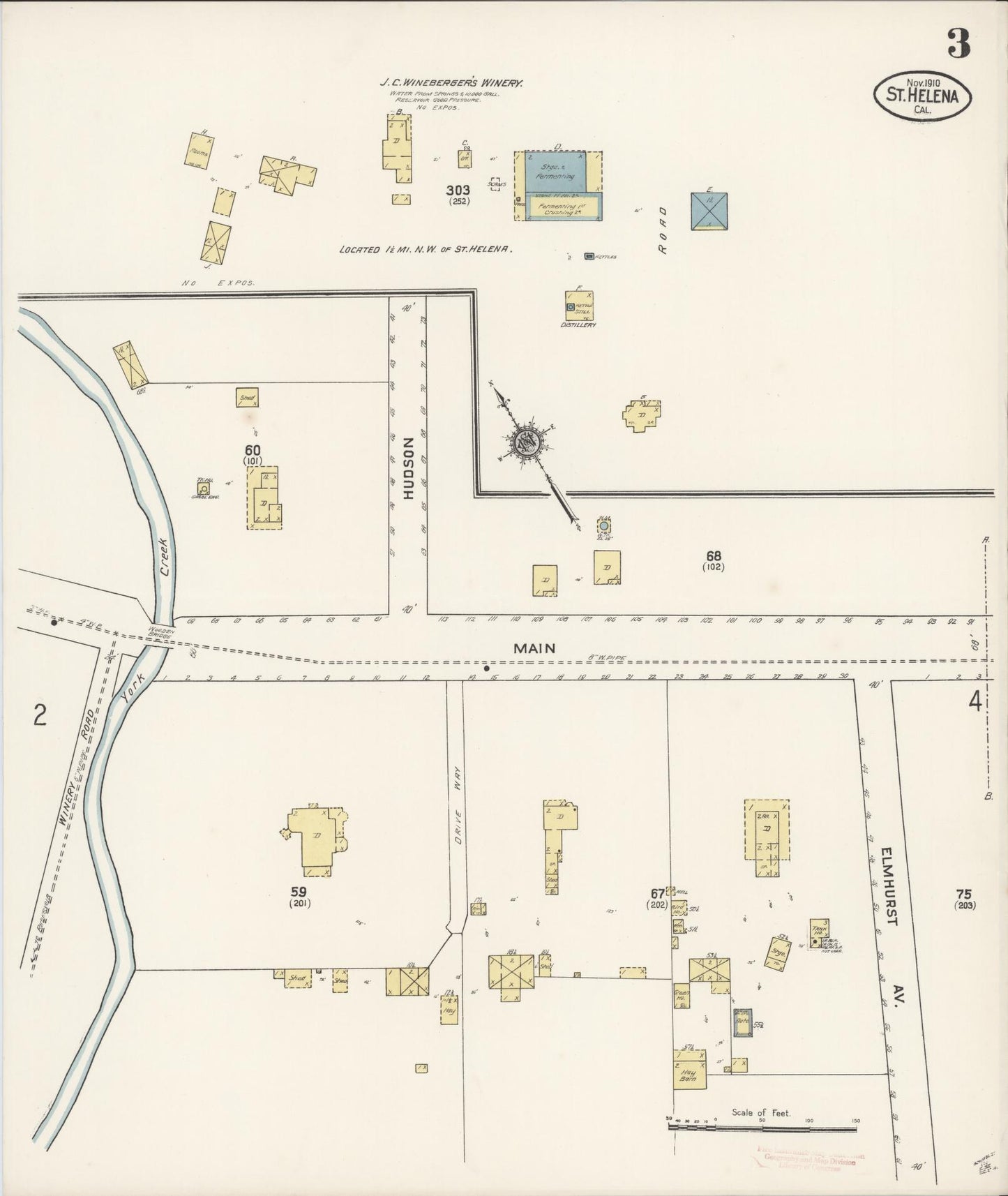 Sanborn Fire Insurance Map from Saint Helena, Napa County, California (1910), Sheet #0003 - Complete Map Set gallery image, historic Sanborn map, vintage wall art, California California