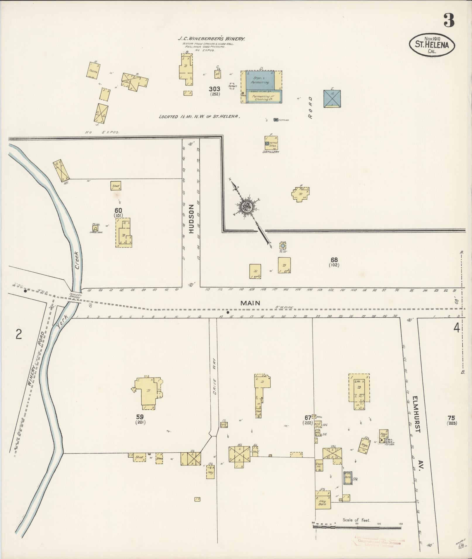Sanborn Fire Insurance Map from Saint Helena, Napa County, California (1910), Sheet #0003 - Complete Map Set gallery image, historic Sanborn map, vintage wall art, California California