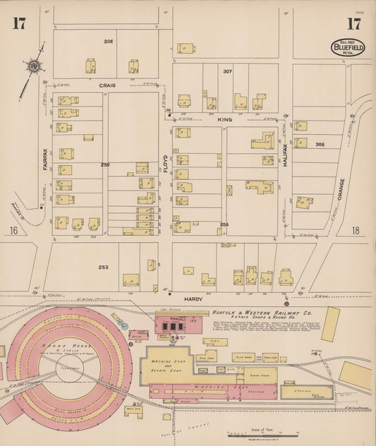 Sanborn Fire Insurance Map from Bluefield, Mercer County, West Virginia (1922), Sheet #0017 - Historic Sanborn Fire Insurance Map Print, vintage old map wall art, antique decor, genealogy gift, West Virginia West Virginia map
