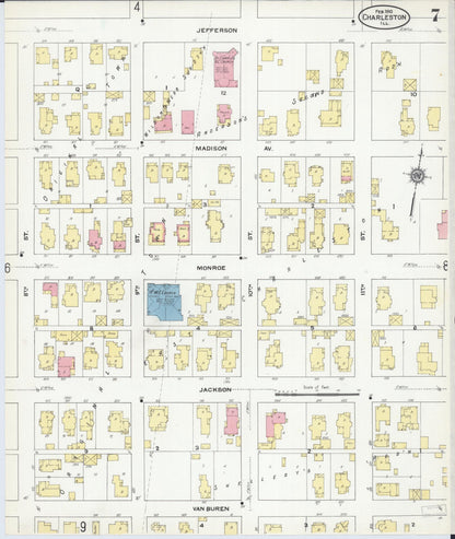 Sanborn Fire Insurance Map from Charleston, Coles County, Illinois (1910), Sheet #0007 - Complete Map Set gallery image, historic Sanborn map, vintage wall art, Illinois Illinois