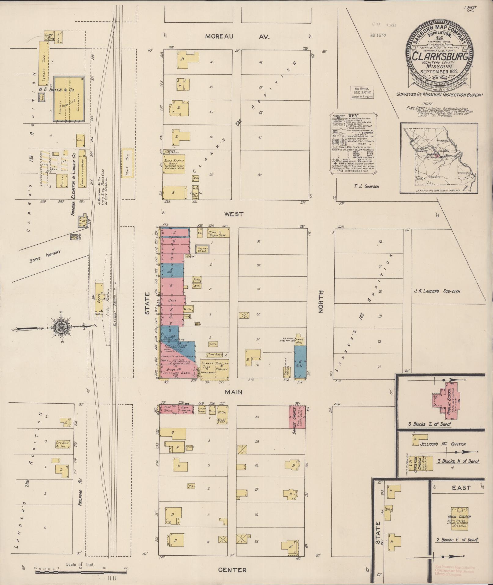 Sanborn Fire Insurance Map from Clarksburg, Moniteau County, Missouri (1922), Sheet #0001 - Historic Sanborn Fire Insurance Map Print, vintage old map wall art, antique decor, genealogy gift, Missouri Missouri map