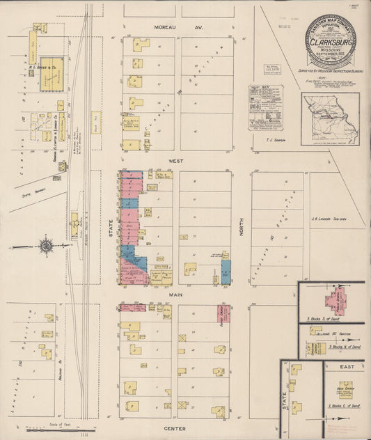 Sanborn Fire Insurance Map from Clarksburg, Moniteau County, Missouri (1922), Sheet #0001 - Historic Sanborn Fire Insurance Map Print, vintage old map wall art, antique decor, genealogy gift, Missouri Missouri map
