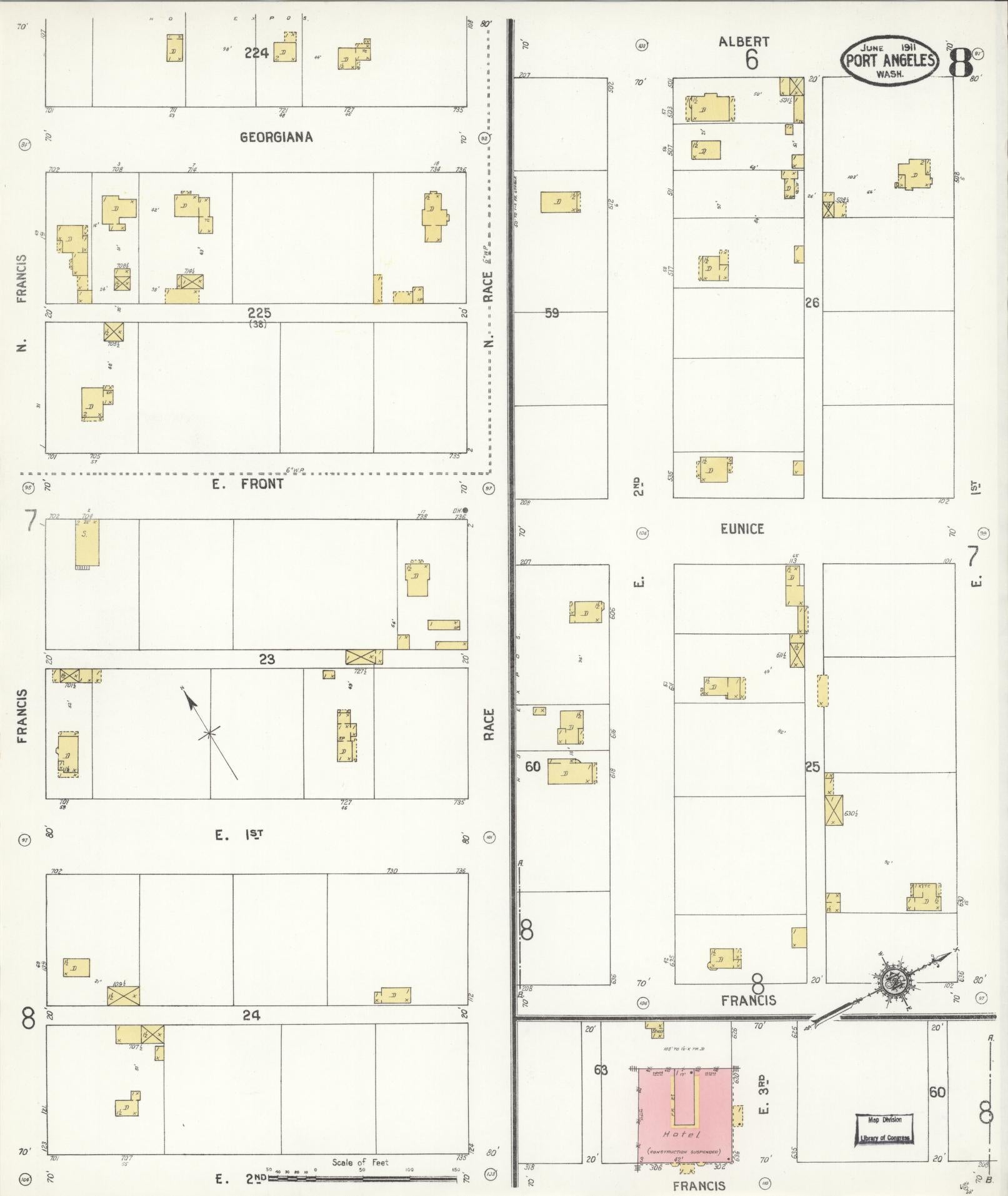 Sanborn Fire Insurance Map from Port Angeles, Clallam County, Washington (1911), Sheet #0008 - Complete Map Set gallery image, historic Sanborn map, vintage wall art, Washington Washington