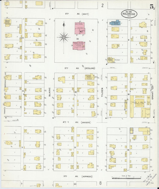 Sanborn Fire Insurance Map from Holdrege, Phelps County, Nebraska (1909), Sheet #0005 - Historic Sanborn Fire Insurance Map Print, vintage old map wall art, antique decor, genealogy gift, Nebraska Nebraska map