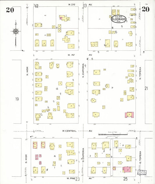 Sanborn Fire Insurance Map from El Dorado, Butler County, Kansas (1923), Sheet #0020 - Historic Sanborn Fire Insurance Map Print, vintage old map wall art, antique decor, genealogy gift, Kansas Kansas map