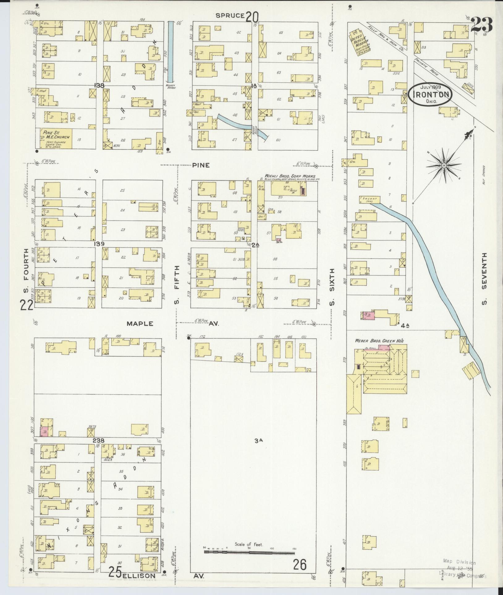 Sanborn Fire Insurance Map from Ironton, Lawrence County, Ohio (1909), Sheet #0023 - Complete Map Set gallery image, historic Sanborn map, vintage wall art, Ohio Ohio