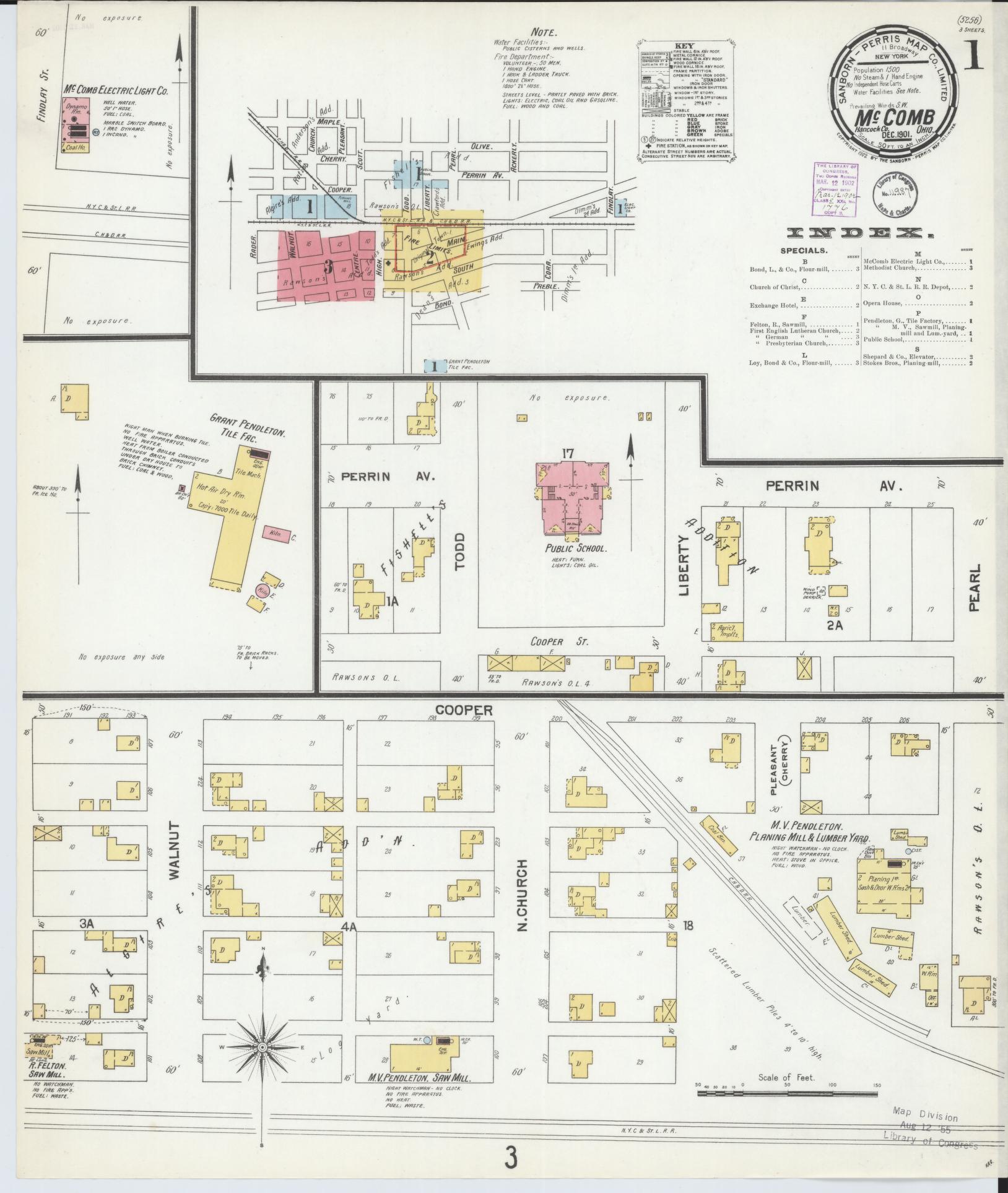 Sanborn Fire Insurance Map from McComb, Hancock County, Ohio (1901), Sheet #0001 - Complete Map Set gallery image, historic Sanborn map, vintage wall art, Ohio Ohio