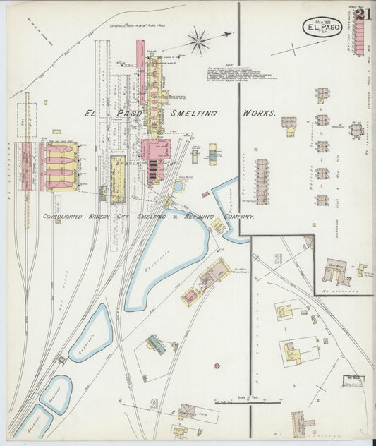 Sanborn Fire Insurance Map from El Paso, El Paso County, Texas (1893), Sheet #0021 - Historic Sanborn Fire Insurance Map Print, vintage old map wall art, antique decor, genealogy gift, Texas Texas map