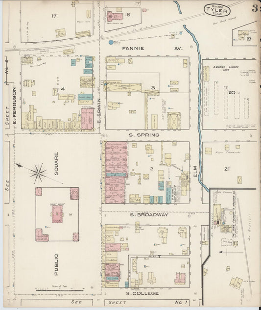 Sanborn Fire Insurance Map from Tyler, Smith County, Texas (1885), Sheet #0003 - Historic Sanborn Fire Insurance Map Print, vintage old map wall art, antique decor, genealogy gift, Texas Texas map