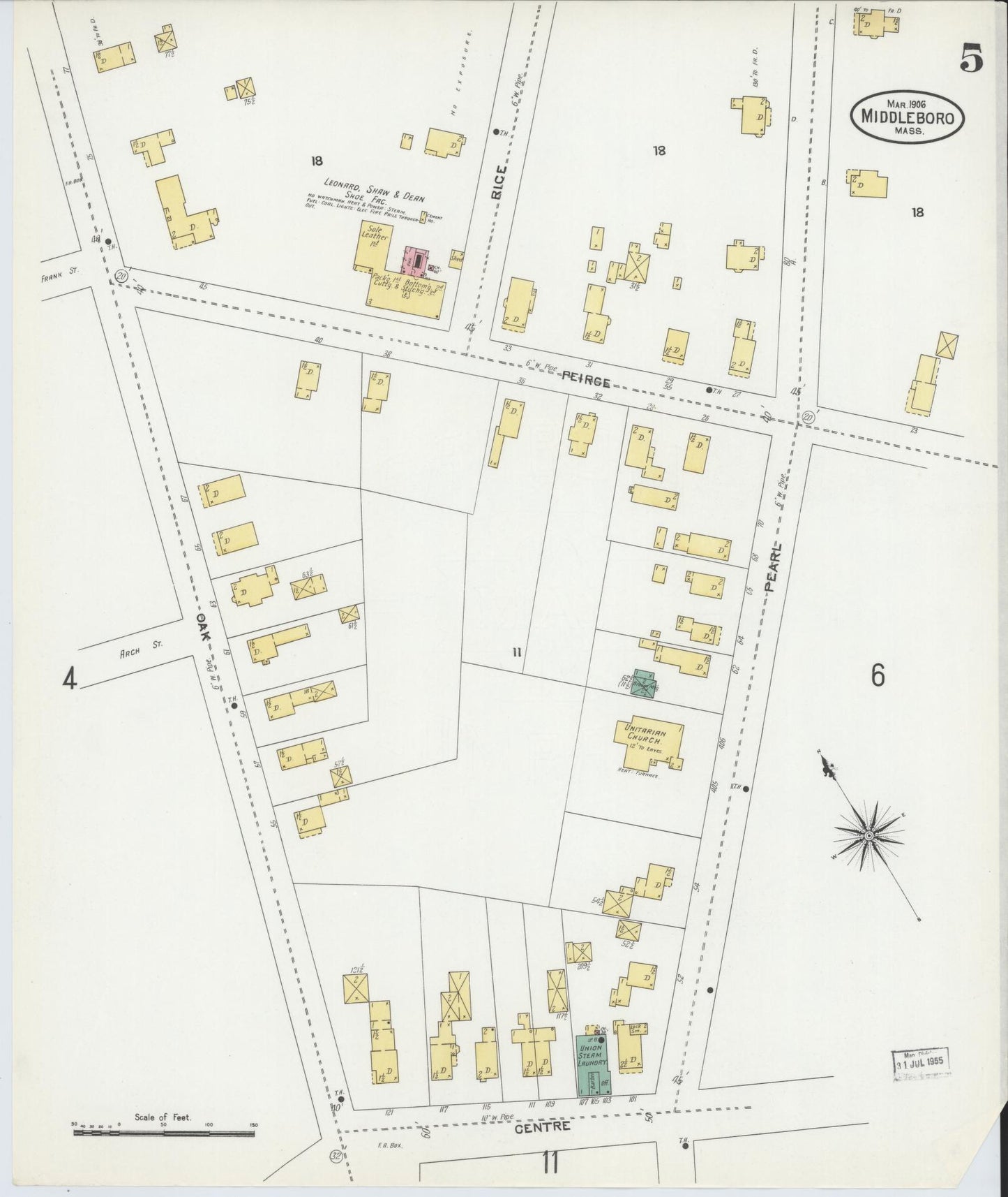 Sanborn Fire Insurance Map from Middleboro, Plymouth County, Massachusetts (1906), Sheet #0005 - Complete Map Set gallery image, historic Sanborn map, vintage wall art, Massachusetts Massachusetts
