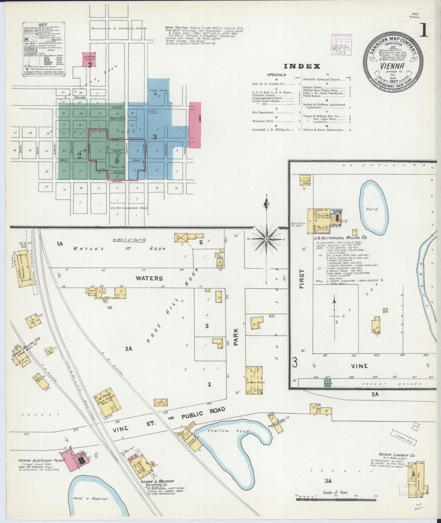 Sanborn Fire Insurance Map from Vienna, Johnson County, Illinois (1907), Sheet #0001 - Historic Sanborn Fire Insurance Map Print, vintage old map wall art, antique decor, genealogy gift, Illinois Illinois map
