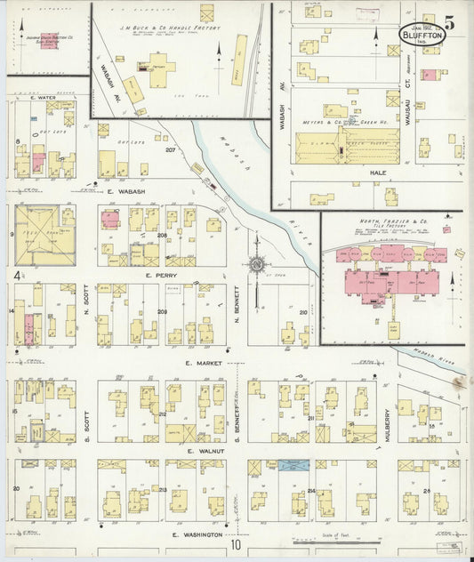 Sanborn Fire Insurance Map from Bluffton, Wells County, Indiana (1912), Sheet #0005 - Historic Sanborn Fire Insurance Map Print, vintage old map wall art, antique decor, genealogy gift, Indiana Indiana map