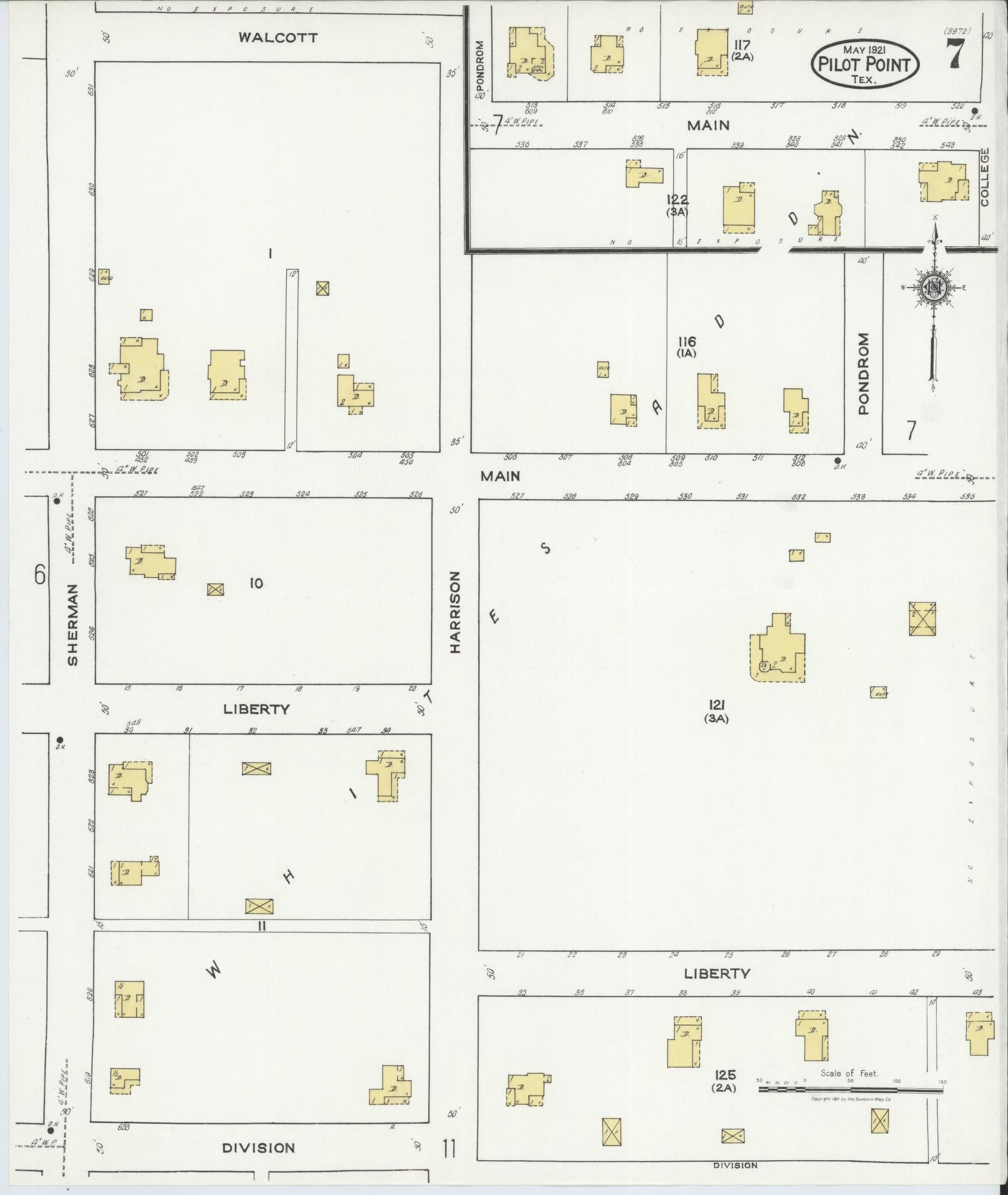 Sanborn Fire Insurance Map from Pilot Point, Denton County, Texas (1921), Sheet #0007 - Historic Sanborn Fire Insurance Map Print, vintage old map wall art, antique decor, genealogy gift, Texas Texas map