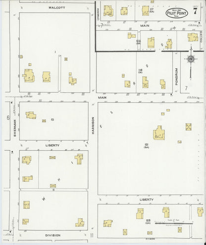 Sanborn Fire Insurance Map from Pilot Point, Denton County, Texas (1921), Sheet #0007 - Historic Sanborn Fire Insurance Map Print, vintage old map wall art, antique decor, genealogy gift, Texas Texas map